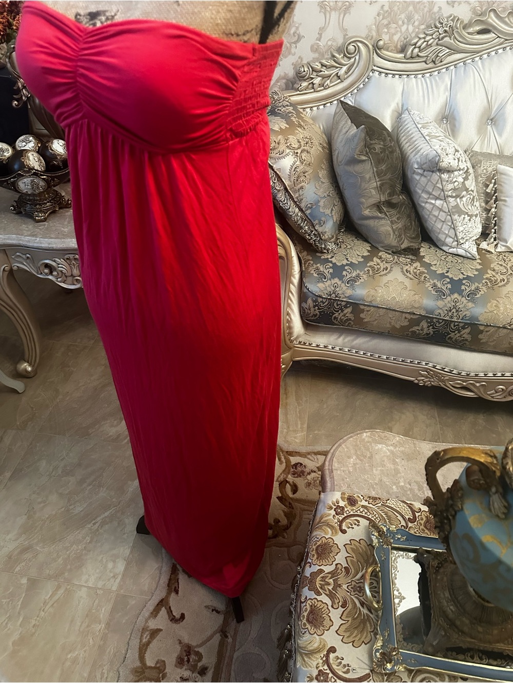 MCM Strapless Ruched Bust Maxi Dress in Fuchsia - Picture 6 of 8